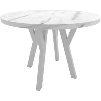 Okrągły stół ENZO 100cm rozkładany do 250cm marmur bianco i białe nogi