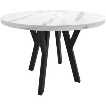 Okrągły stół ENZO 100cm rozkładany do 250cm marmur bianco i czarne nogi