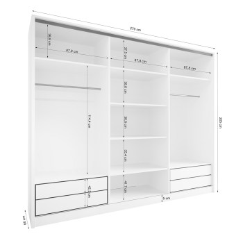 Wymiary szafy przesuwnej z lustrem i szufladami SOLI D 270