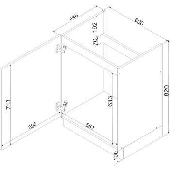 Wymiary: Szafka dolna pod zlew D60ZL ELLEN 03