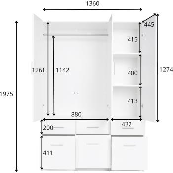 Wymiary: Szafa z szufladami 136cm PARMA 04