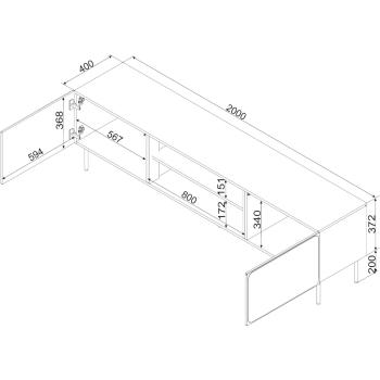 Wymiary: Komoda RTV z kominkiem VINCENT 200 EF