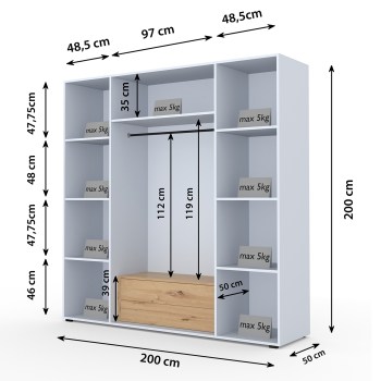 Szafa z szufladami TILA 200 wymiary