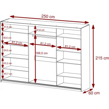 Wymiary: Szafa przesuwna z lustrem VALTURA 250cm