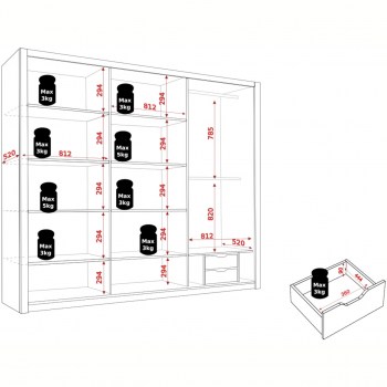 Wymiary: Szafa przesuwna 250 BONEY BO12