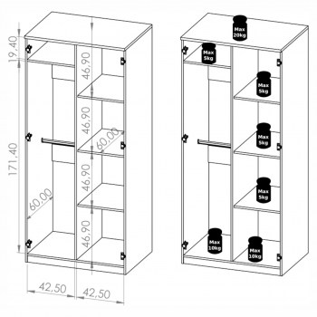 Wymiary: Szafa 2D BONEY BO05