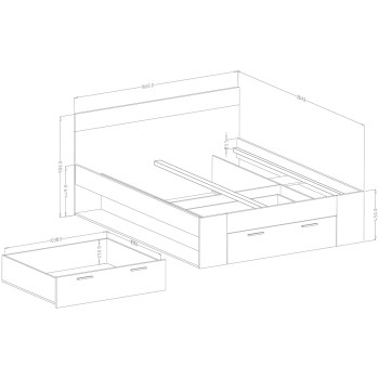 Łóżko z szufladami 160x200 DELTA BE91 wymiary