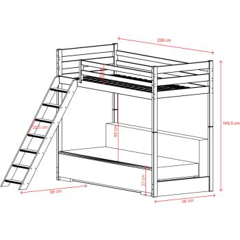 Wymiary: Łóżko piętrowe z kanapą FINO