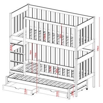 Łóżko piętrowe 90x200 EMILK wymiary