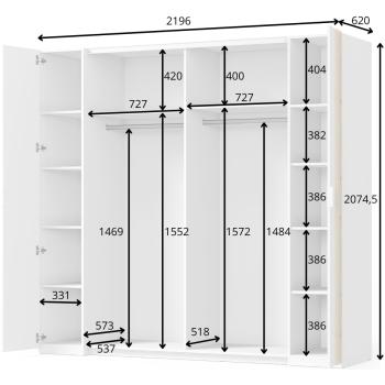 Wymiary: Szafa przesuwna z lustrem 220 NOVOLI 01