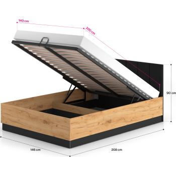 Wymiary: Łóżko 140x200 z podnoszonym stelażem URSA 13A