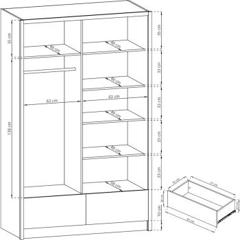Wymiary: Szafa przesuwna z lustrem LYRA 130