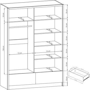 Wymiary: Wnętrze: Szafa przesuwna z lustrem LYRA 150