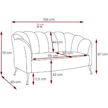 Wymiary: Sofa ARDIA